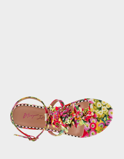 KENEDY GREENN FLORAL MULTI Women's Flat Pink and Green Floral Sandal | Betsey Johnson Quality
