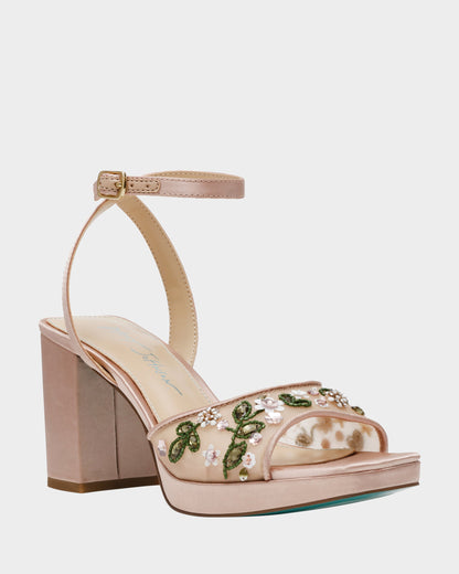KIRRA NUDE Platform Strappy Square-Toe Block Heel | Betsey Johnson Customer Favorite