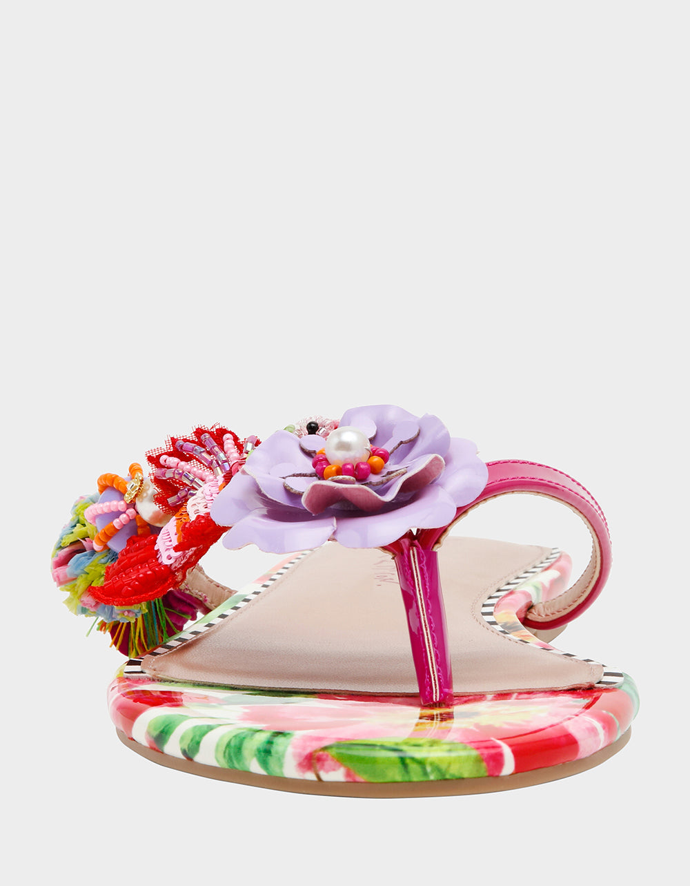 DOLORIS Bright Multi Women's Thong Strappy Flower Embellished Sandal | Betsey Johnson Quality