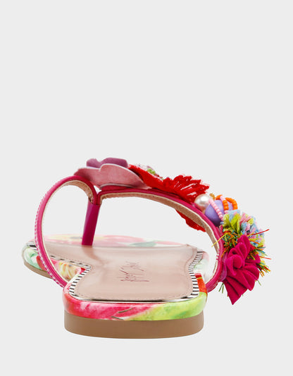 DOLORIS Bright Multi Women's Thong Strappy Flower Embellished Sandal | Betsey Johnson Quality