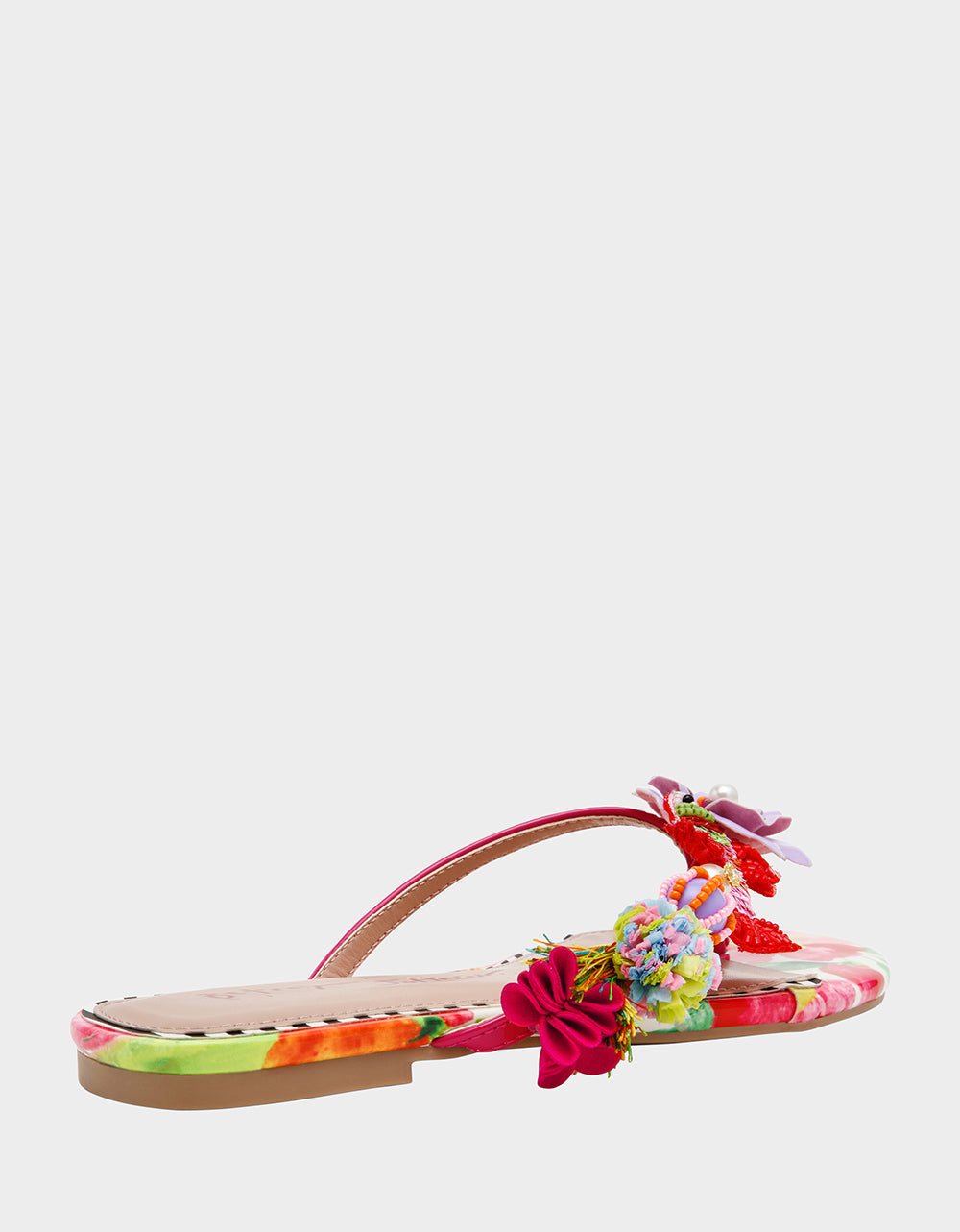 DOLORIS Bright Multi Women's Thong Strappy Flower Embellished Sandal | Betsey Johnson Quality