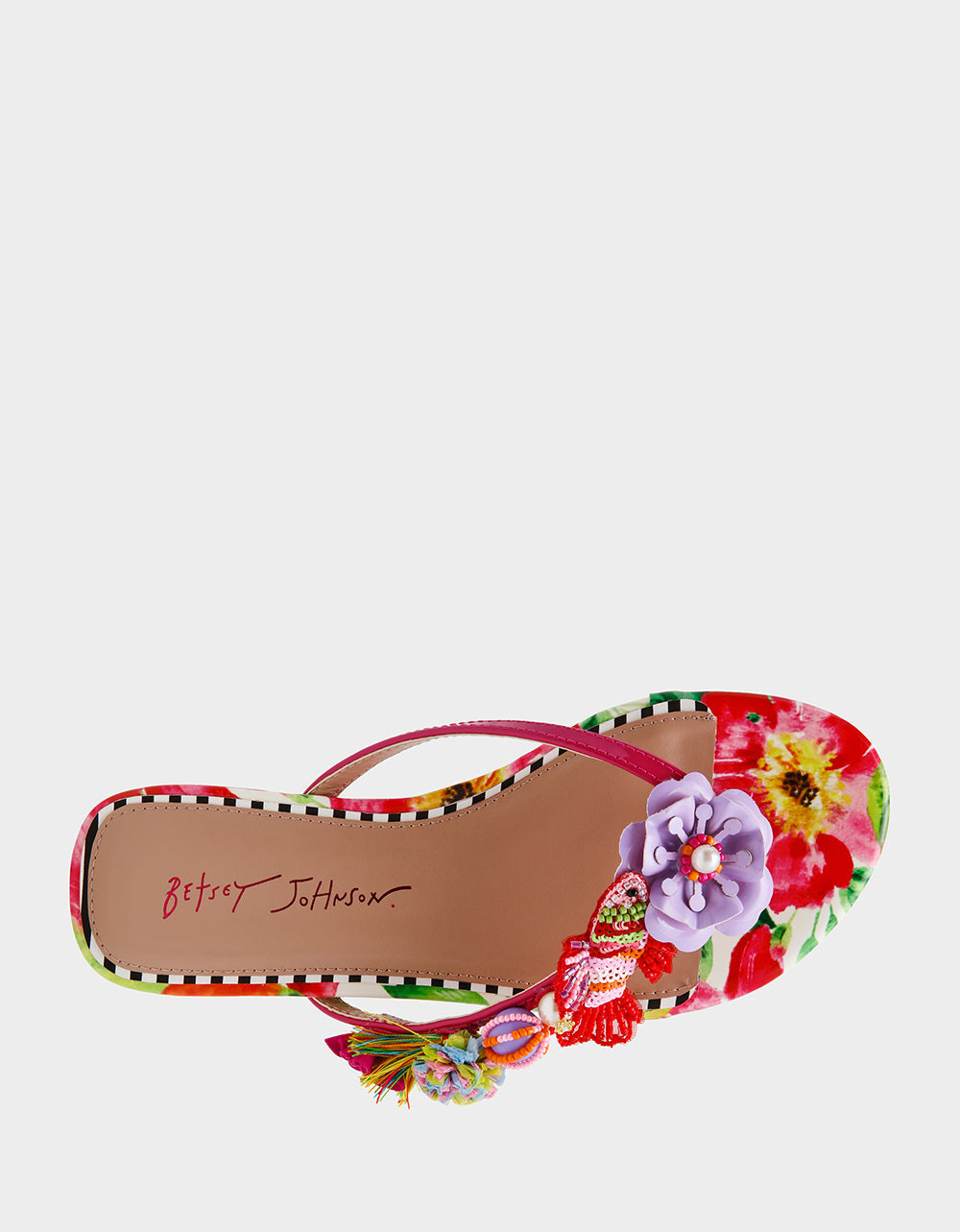 DOLORIS Bright Multi Women's Thong Strappy Flower Embellished Sandal | Betsey Johnson Quality