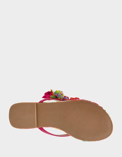 DOLORIS Bright Multi Women's Thong Strappy Flower Embellished Sandal | Betsey Johnson Quality