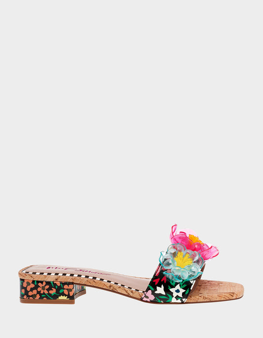BRICE BLACK MULTI Floral Slide Sandal | Betsey Johnson Best Price