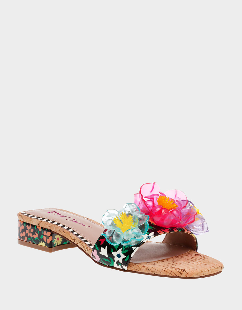 BRICE BLACK MULTI Floral Slide Sandal | Betsey Johnson Best Price