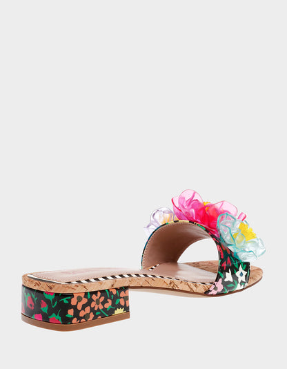 BRICE BLACK MULTI Floral Slide Sandal | Betsey Johnson Best Price
