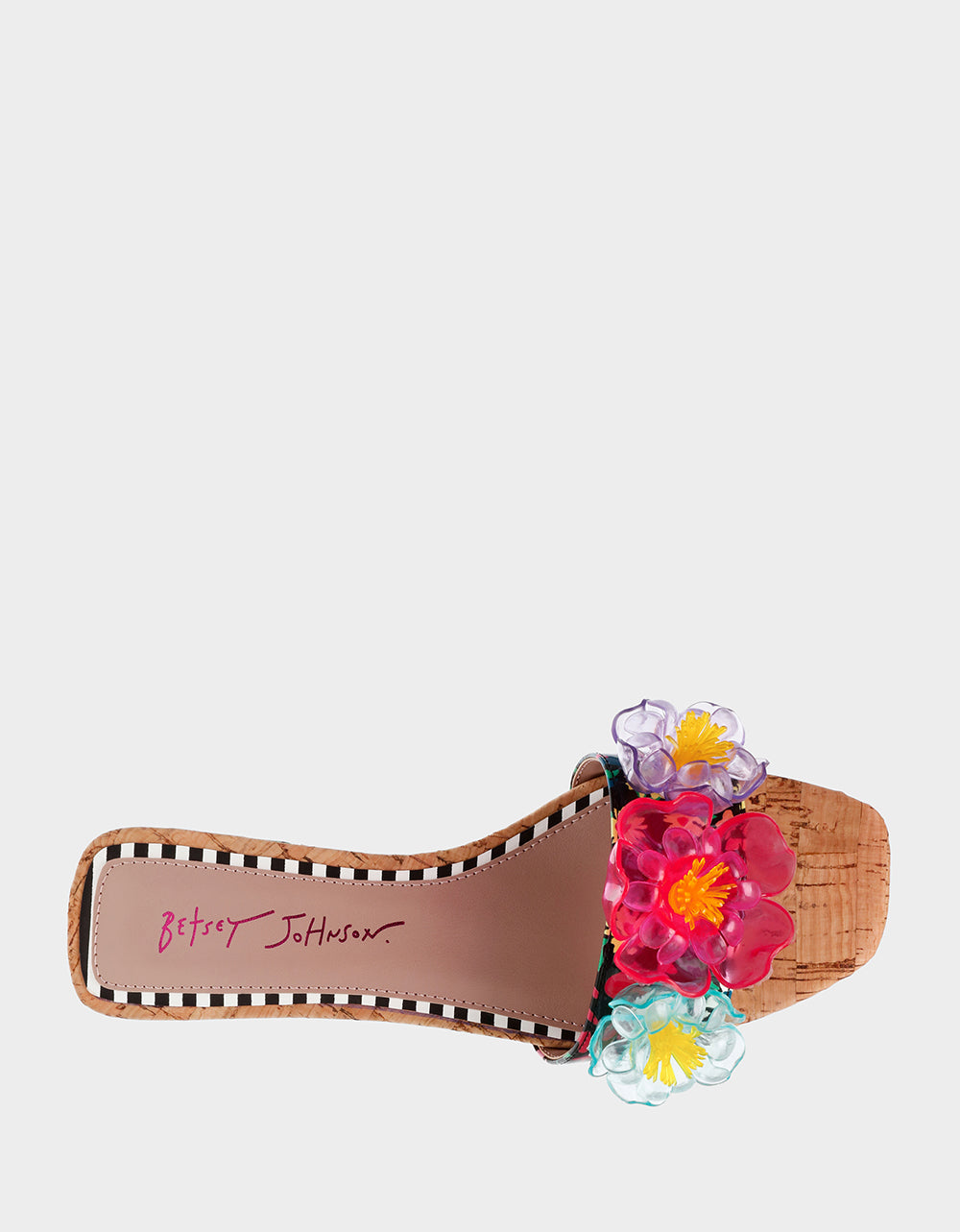 BRICE BLACK MULTI Floral Slide Sandal | Betsey Johnson Best Price