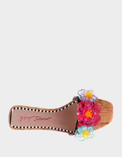 BRICE BLACK MULTI Floral Slide Sandal | Betsey Johnson Best Price