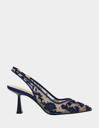 NIKKI NAVY Slingback Pointed Toe Heel | Betsey Johnson Value