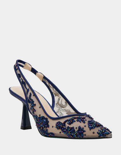 NIKKI NAVY Slingback Pointed Toe Heel | Betsey Johnson Value