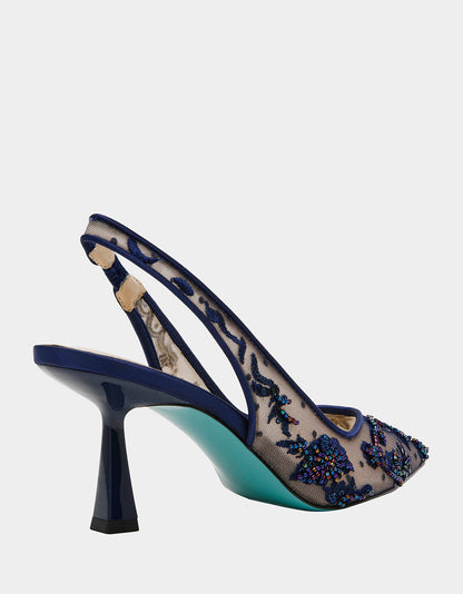 NIKKI NAVY Slingback Pointed Toe Heel | Betsey Johnson Value