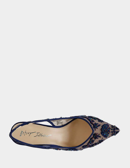 NIKKI NAVY Slingback Pointed Toe Heel | Betsey Johnson Value