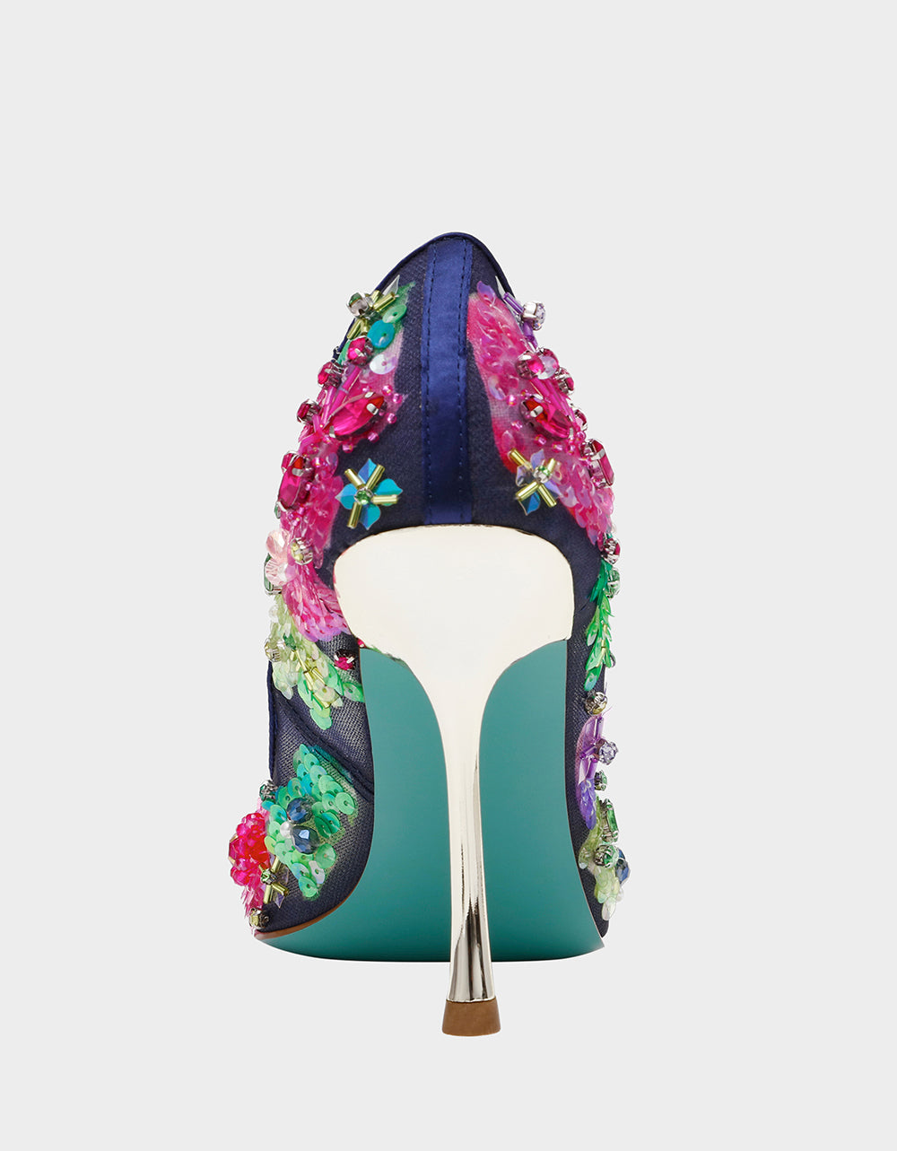 NETTA NAVY MULTI Women's Floral Embellished Navy Mesh High Heel | Betsey Johnson Trusted