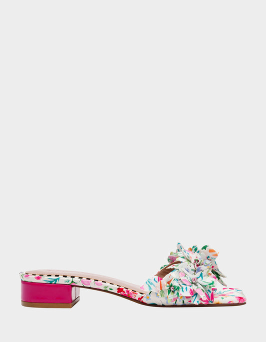 GLORRIA NATURAL FLORAL MULTI Women's Slip-On Low Block Heel Floral Sandal | Betsey Johnson Best Price