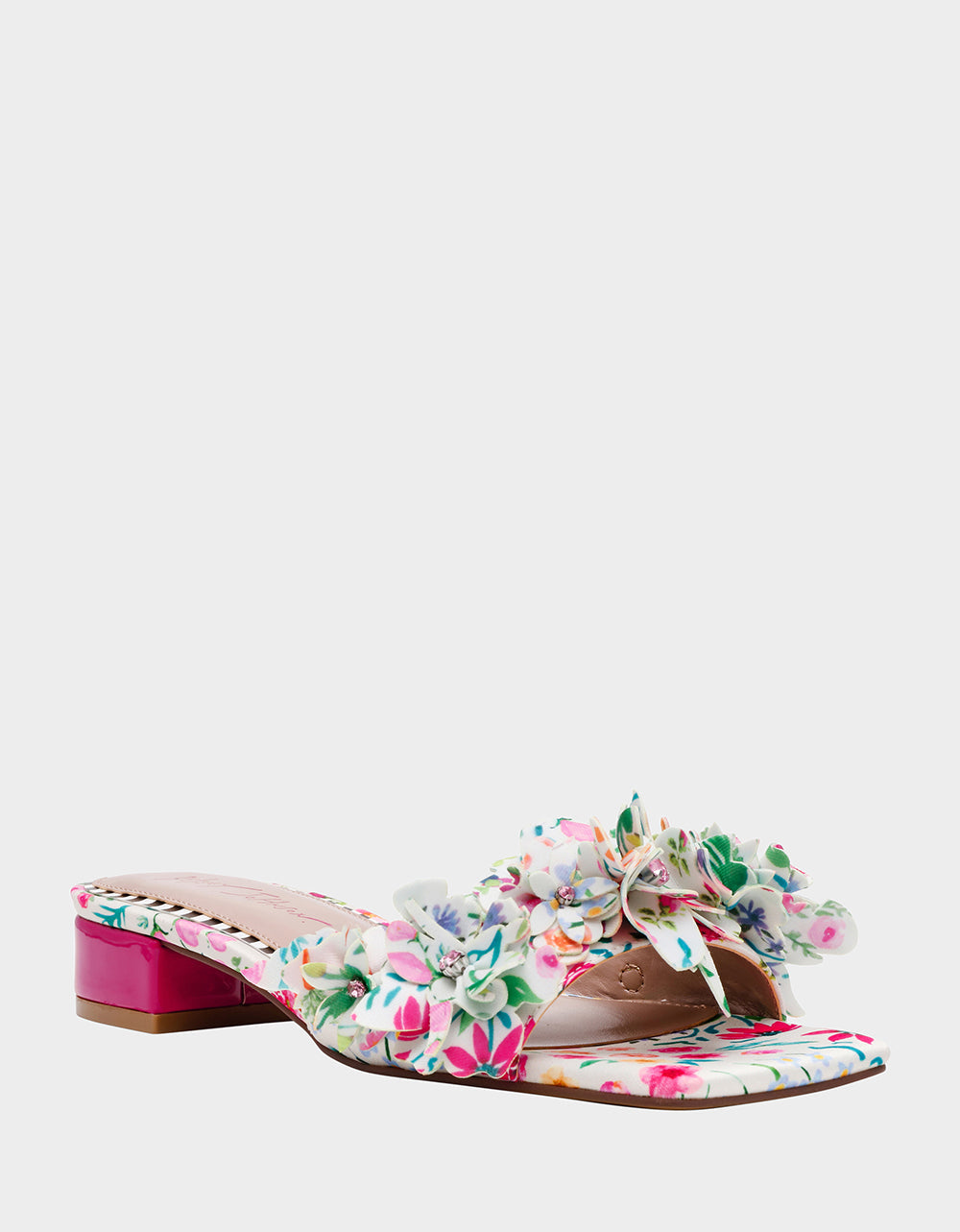 GLORRIA NATURAL FLORAL MULTI Women's Slip-On Low Block Heel Floral Sandal | Betsey Johnson Best Price