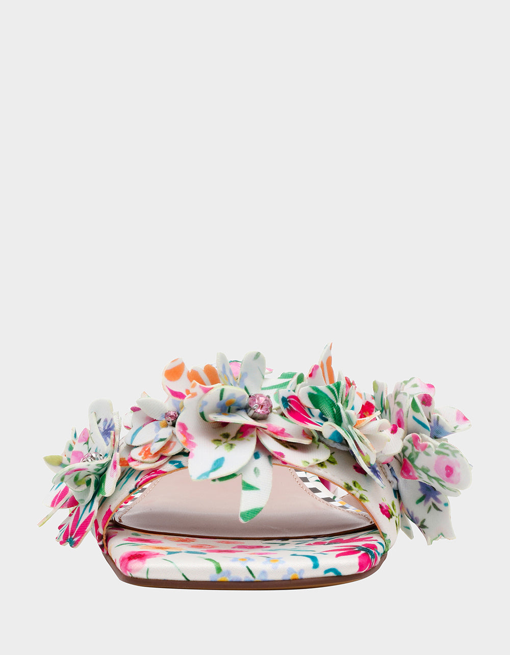GLORRIA NATURAL FLORAL MULTI Women's Slip-On Low Block Heel Floral Sandal | Betsey Johnson Best Price