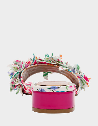 GLORRIA NATURAL FLORAL MULTI Women's Slip-On Low Block Heel Floral Sandal | Betsey Johnson Best Price