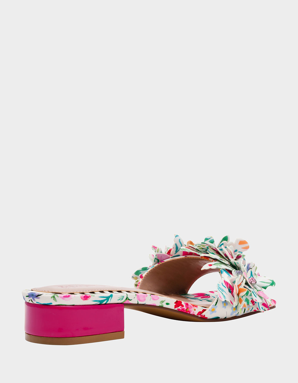 GLORRIA NATURAL FLORAL MULTI Women's Slip-On Low Block Heel Floral Sandal | Betsey Johnson Best Price