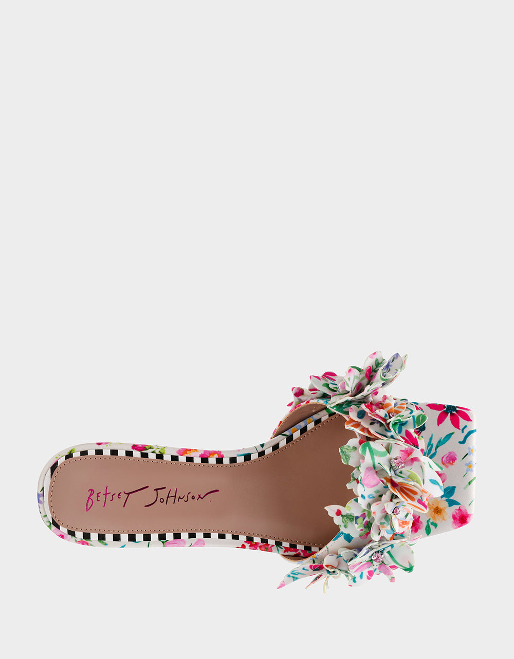 GLORRIA NATURAL FLORAL MULTI Women's Slip-On Low Block Heel Floral Sandal | Betsey Johnson Best Price