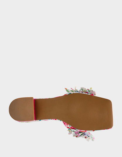 GLORRIA NATURAL FLORAL MULTI Women's Slip-On Low Block Heel Floral Sandal | Betsey Johnson Best Price