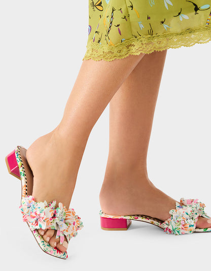 GLORRIA NATURAL FLORAL MULTI Women's Slip-On Low Block Heel Floral Sandal | Betsey Johnson Best Price