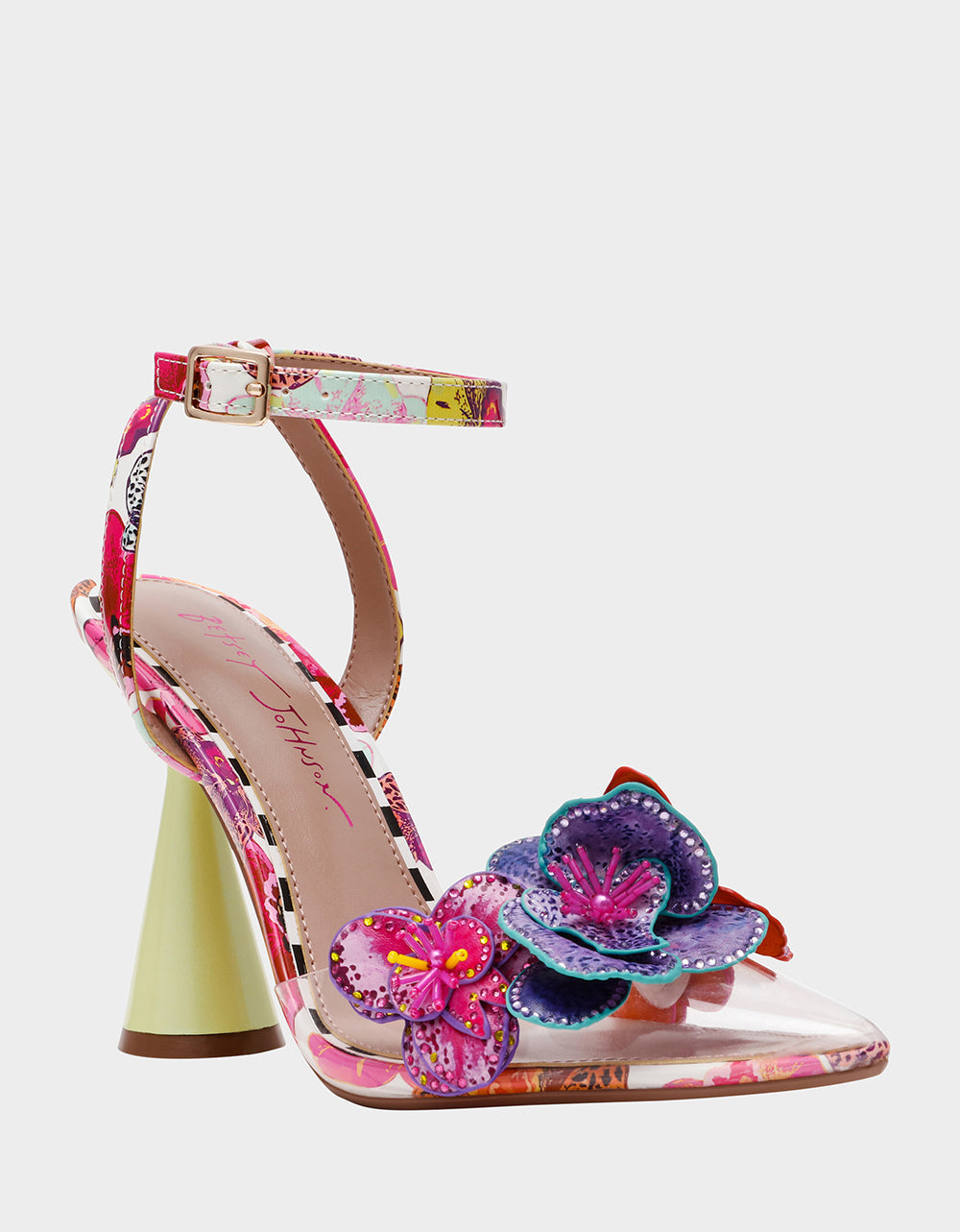 CHELSIE WHITE MULTI Women's Floral Butterfly Rhinestone Pump Heel | Betsey Johnson Discount