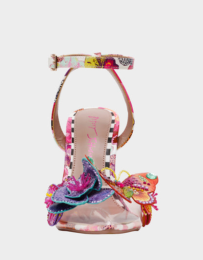 CHELSIE WHITE MULTI Women's Floral Butterfly Rhinestone Pump Heel | Betsey Johnson Discount