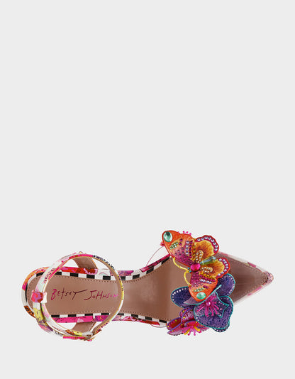 CHELSIE WHITE MULTI Women's Floral Butterfly Rhinestone Pump Heel | Betsey Johnson Discount