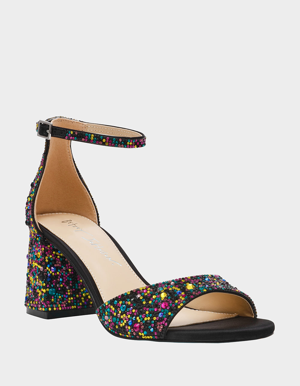 KAMI BLACK MULTI Block Heel Open Toe Women's Heel | Betsey Johnson Special Offer