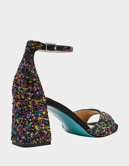 KAMI BLACK MULTI Block Heel Open Toe Women's Heel | Betsey Johnson Special Offer