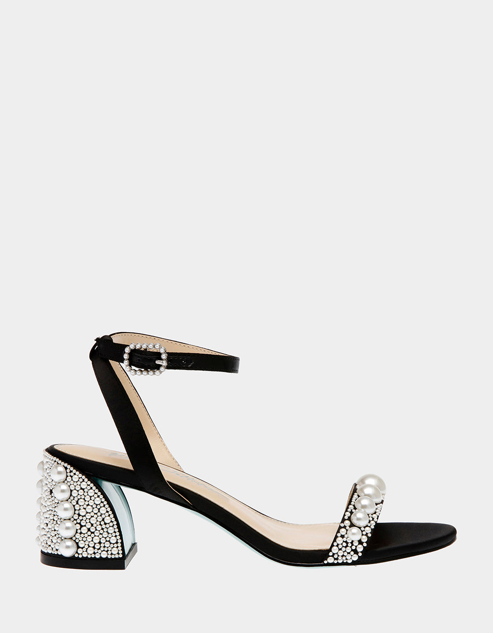 TINA BLACK Pearl Block Heel Sandal | Betsey Johnson Value
