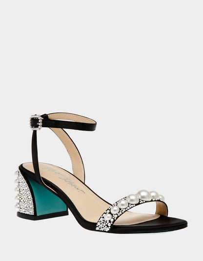 TINA BLACK Pearl Block Heel Sandal | Betsey Johnson Value