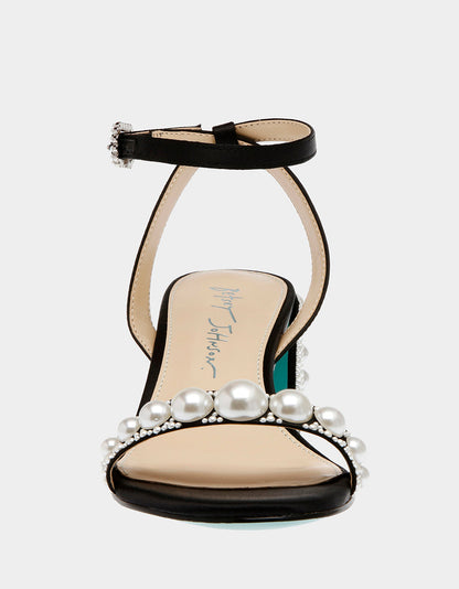 TINA BLACK Pearl Block Heel Sandal | Betsey Johnson Value