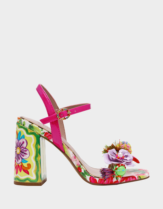 MASEN BRIGHT MULTI Women's Square-Toe Block Heel Floral Decal Heel | Betsey Johnson Special Offer