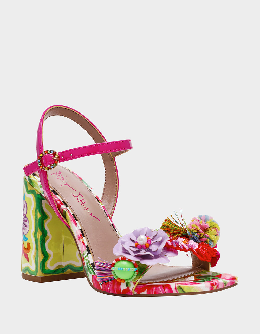 MASEN BRIGHT MULTI Women's Square-Toe Block Heel Floral Decal Heel | Betsey Johnson Special Offer