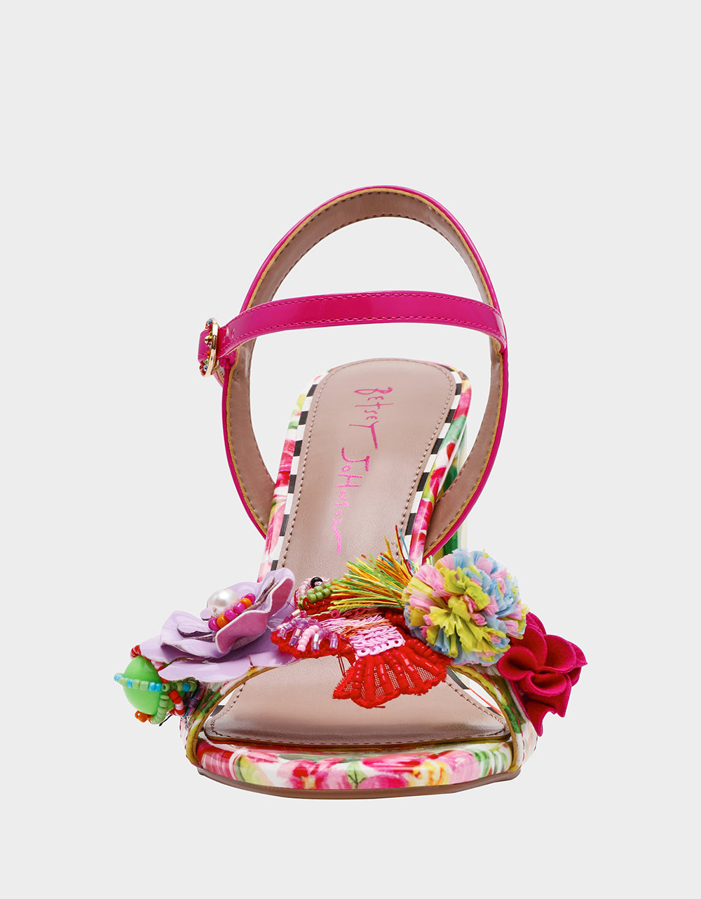MASEN BRIGHT MULTI Women's Square-Toe Block Heel Floral Decal Heel | Betsey Johnson Special Offer