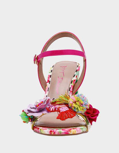 MASEN BRIGHT MULTI Women's Square-Toe Block Heel Floral Decal Heel | Betsey Johnson Special Offer