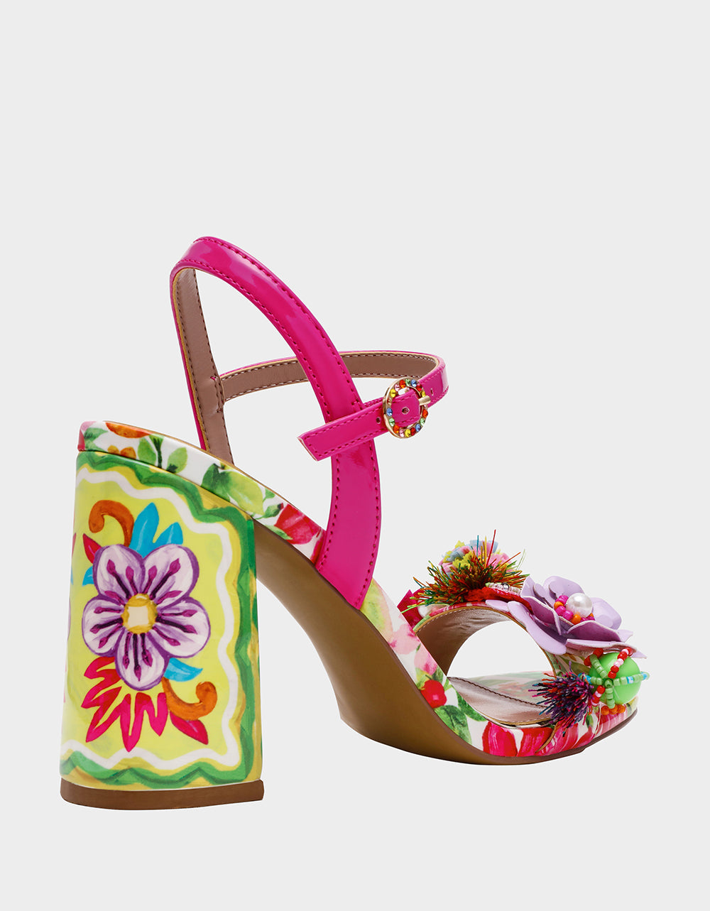 MASEN BRIGHT MULTI Women's Square-Toe Block Heel Floral Decal Heel | Betsey Johnson Special Offer