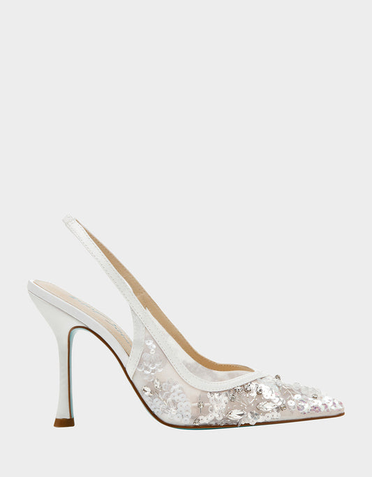 EDDIE IVORY Women's Floral Embellished Slingback Mesh High Heel | Betsey Johnson Deals