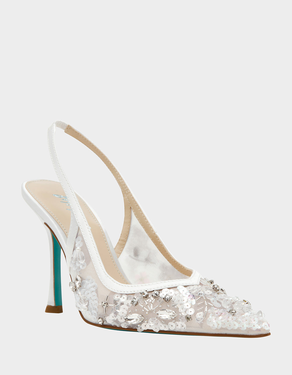 EDDIE IVORY Women's Floral Embellished Slingback Mesh High Heel | Betsey Johnson Deals