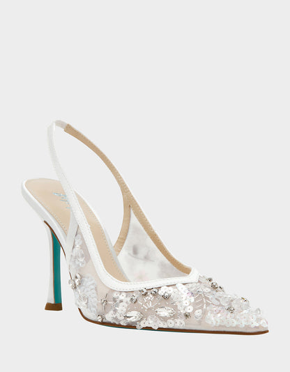 EDDIE IVORY Women's Floral Embellished Slingback Mesh High Heel | Betsey Johnson Deals
