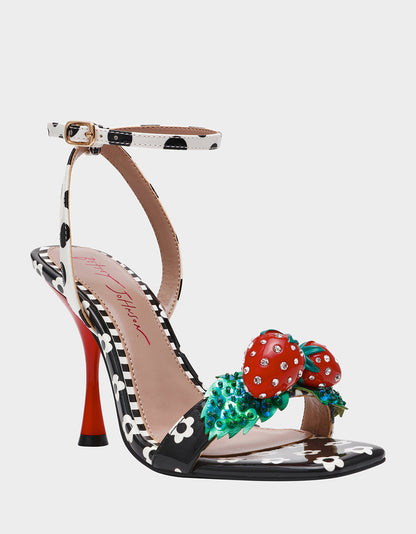 ADDISON Black/White Multi Women's Strappy Square-Toe Heel | Betsey Johnson Customer Favorite