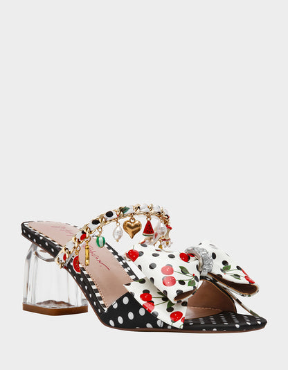 KAYLEEN Black Multi Women's Square-Toe Block Heel Mule Bow Heel | Betsey Johnson Classic