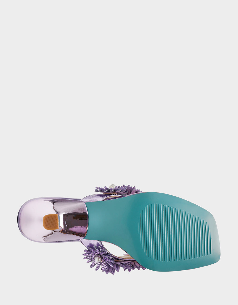 LESLI Purple Women's Square-Toe Mule Kitten Heel Rhinestone Embellished Flower Heel | Betsey Johnson Classic