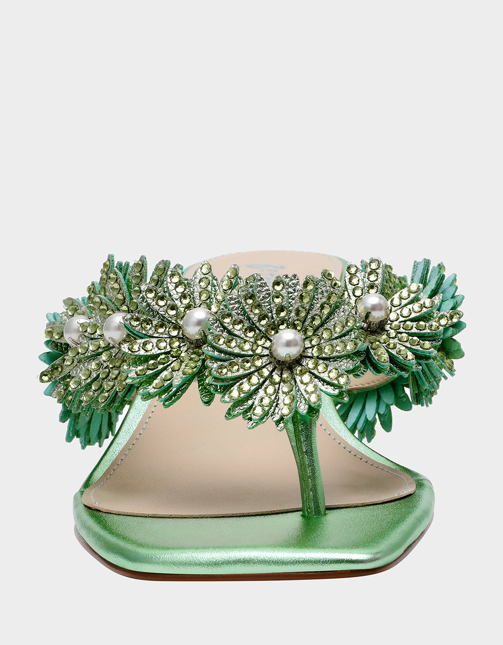 LESLI Mint Women's Square-Toe Mule Kitten Heel Rhinestone Embellished Flower Heel | Betsey Johnson Exclusive
