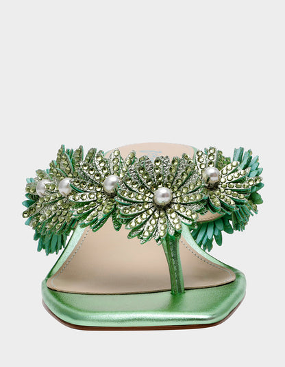 LESLI Mint Women's Square-Toe Mule Kitten Heel Rhinestone Embellished Flower Heel | Betsey Johnson Exclusive