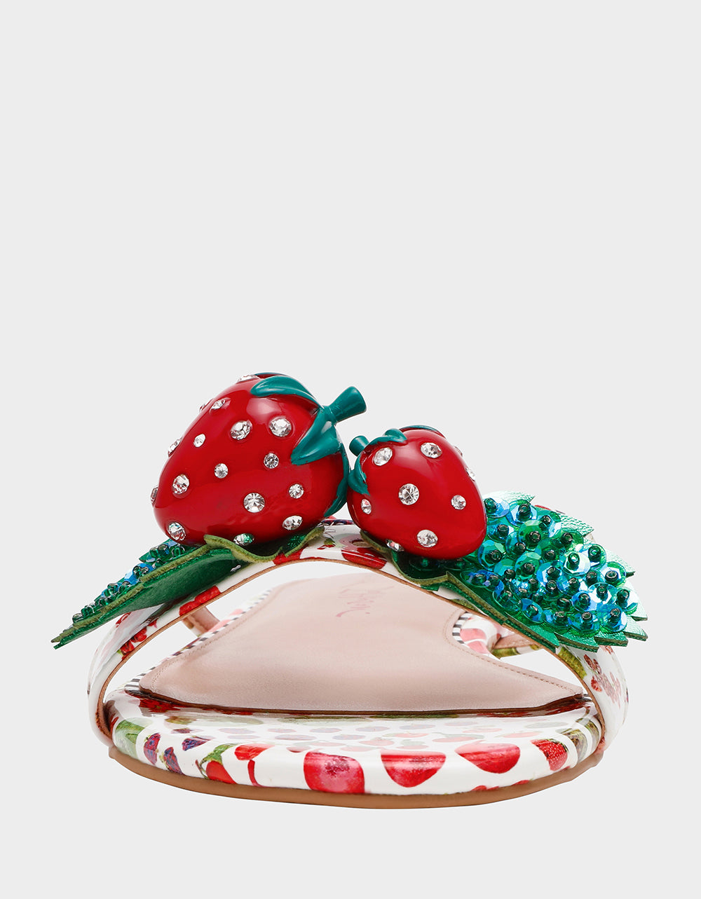 GARRIK WHITE MULTI Women's Thong Strappy Fruit Printed Sandal | Betsey Johnson Special Offer