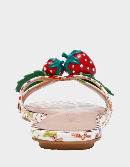 GARRIK WHITE MULTI Women's Thong Strappy Fruit Printed Sandal | Betsey Johnson Special Offer