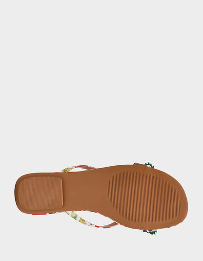 GARRIK WHITE MULTI Women's Thong Strappy Fruit Printed Sandal | Betsey Johnson Special Offer