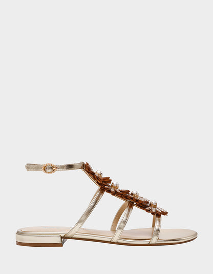 JOYCE GOLD Women's Strappy Rhinestone Embellished Sandal | Betsey Johnson Classic